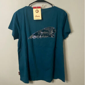 New Indian Motorcycle Women's Teal Rhinestone Headdress T-Shirt Size XS